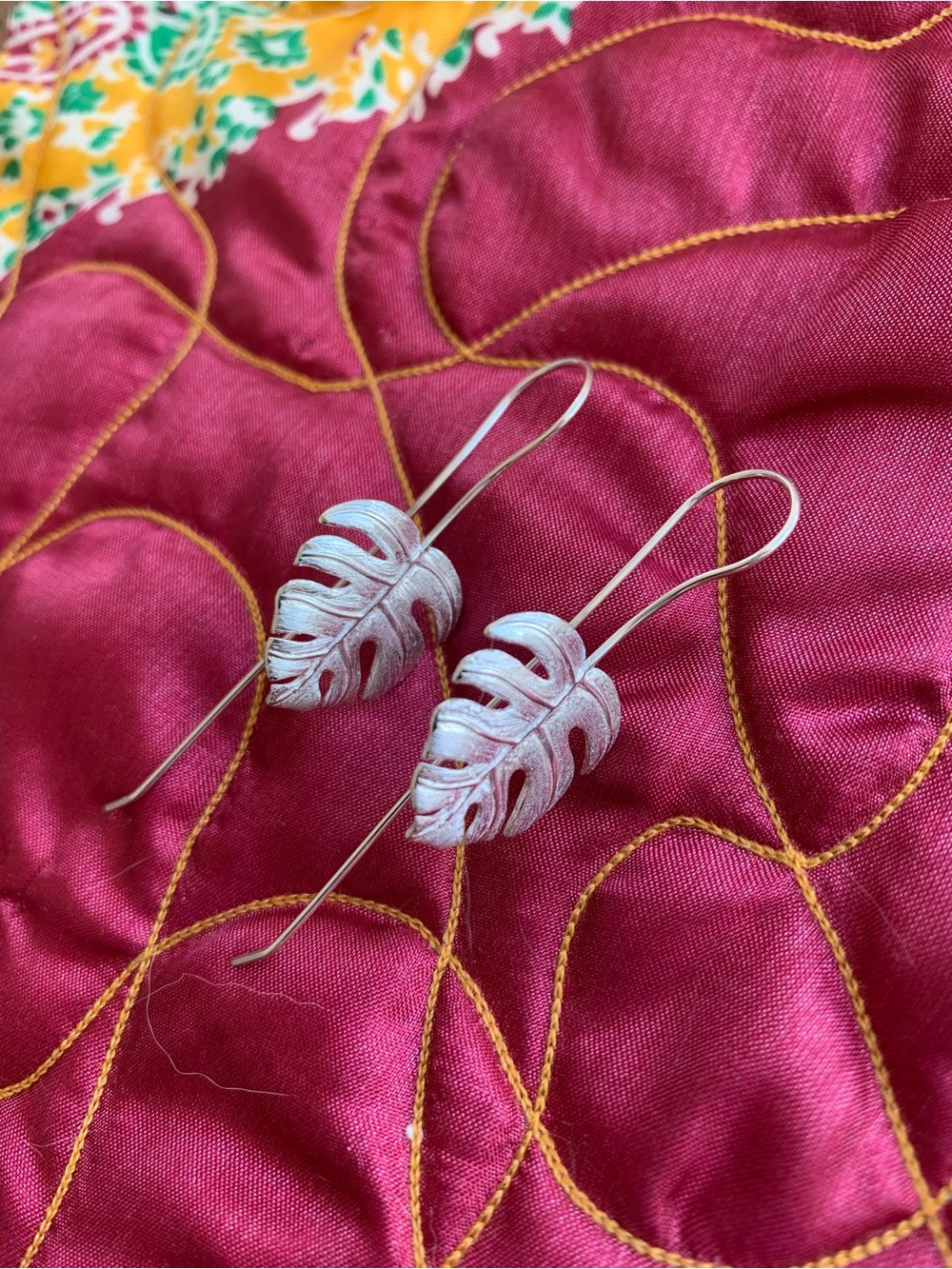Sterling Silver Monstera Leaf Drop Earrings